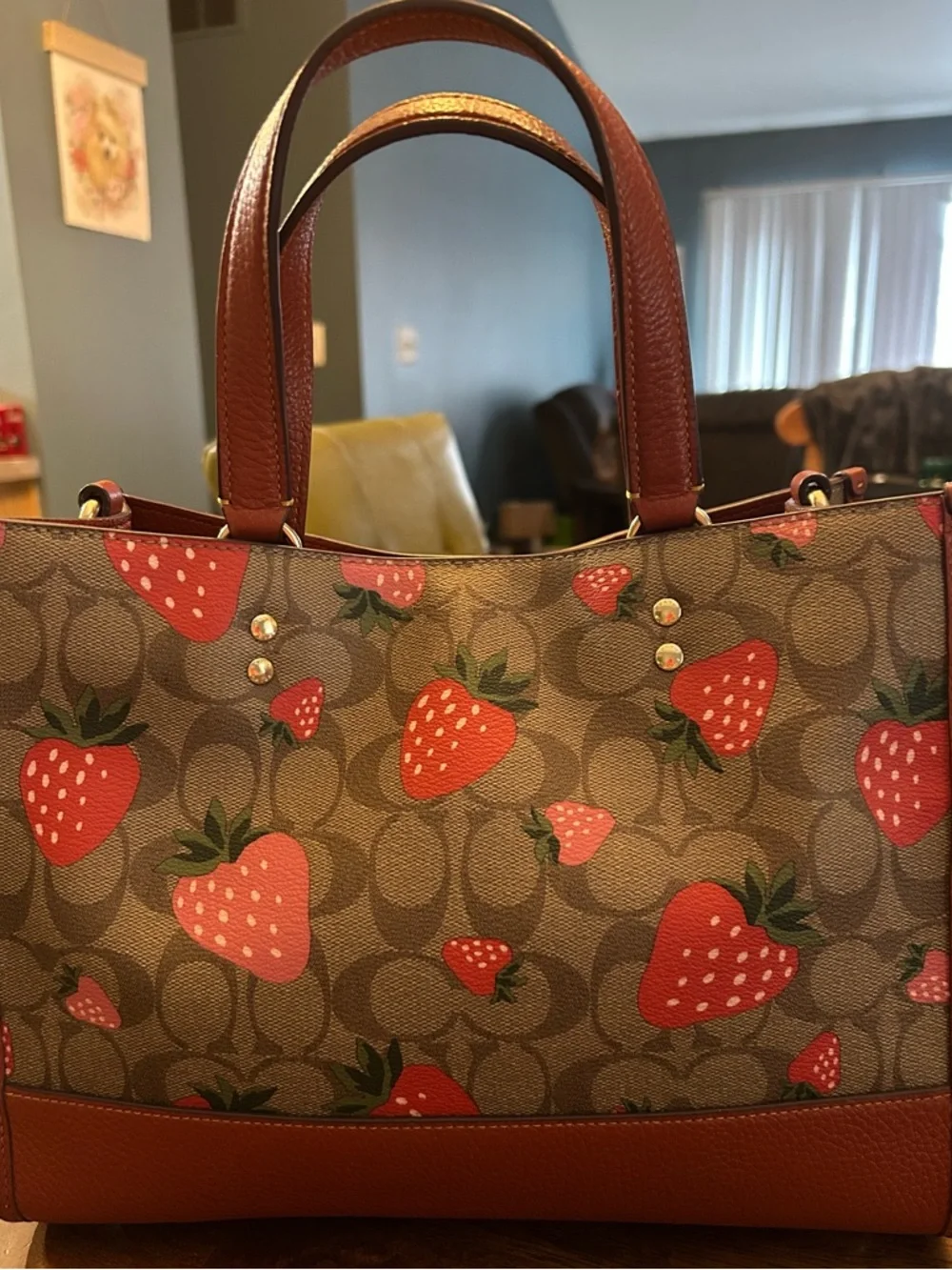COACH Dempsey Tote 22 in Signature Canvas Wild Strawberry Print No Strap - Picture 3 of 10